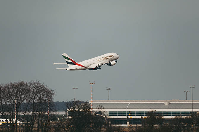 emirates a380 after takeoff at lkpr